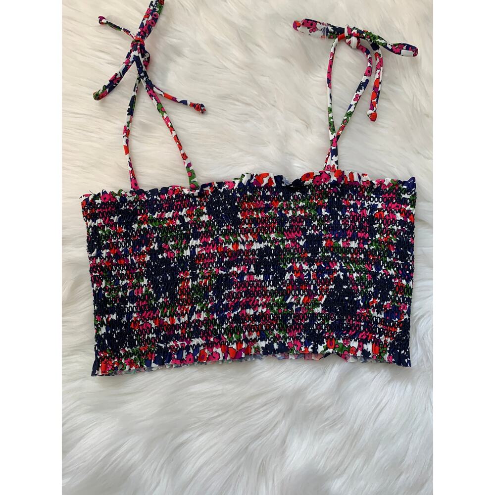 J Crew Watermark Floral Smocked Bandeau Bikini Top Size Medium - Picture 3 of 10
